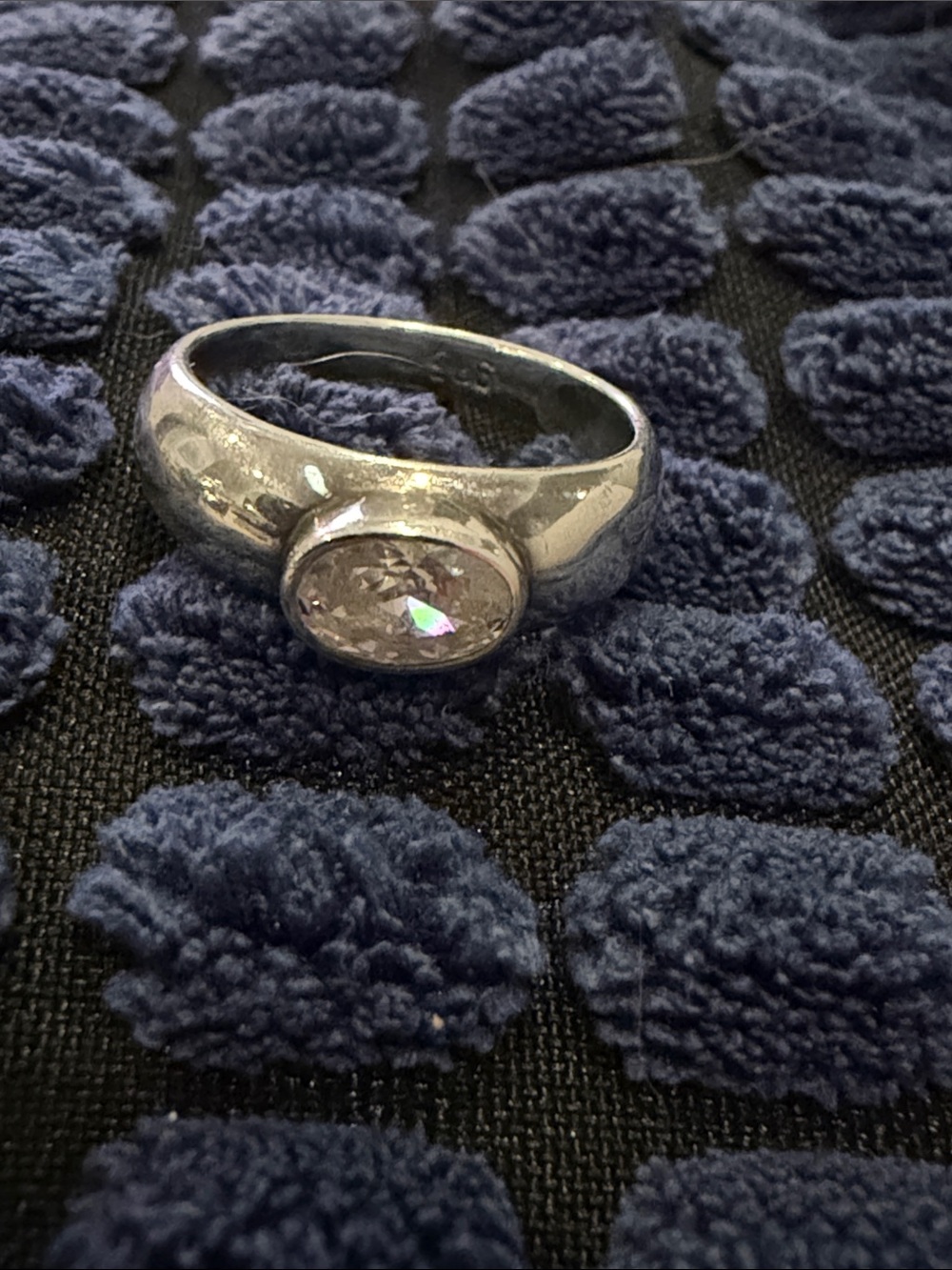 Sterling Silver 925 Clear Stone Bezel Ring 6.5